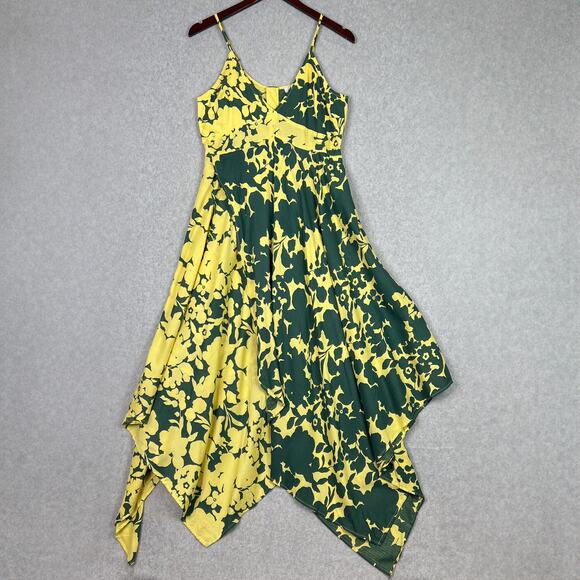 Sundance Soliloquies Citron Yellow Green Floral Asymmetrical Dress Size Small - Picture 2 of 10